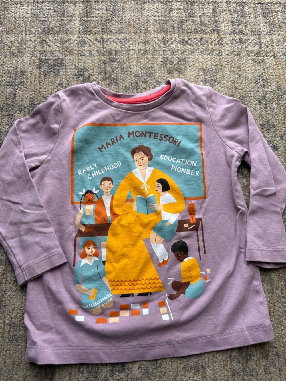 Kids' Lavender Maria Montessori Graphic Long-Sleeve Tee